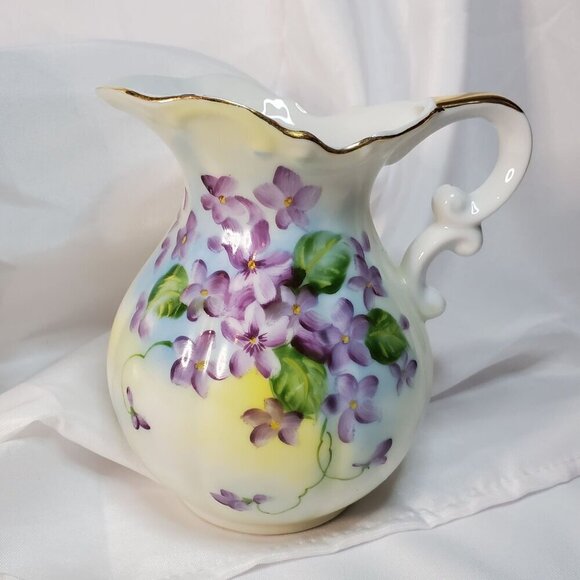 Vintage Norcrest Ceramic Bowl & Pitcher Hand Painted Purple Violets PR-8F 6 inch - Picture 11 of 16